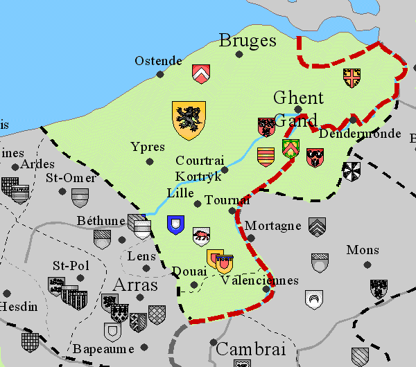 Карта графства Фландрия в XIII веке