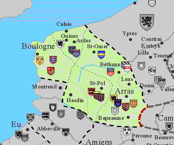 Карта графства Артуа (графство Сен-Поль - в центре) в XIII веке