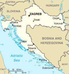 Задар на карте Хорватии